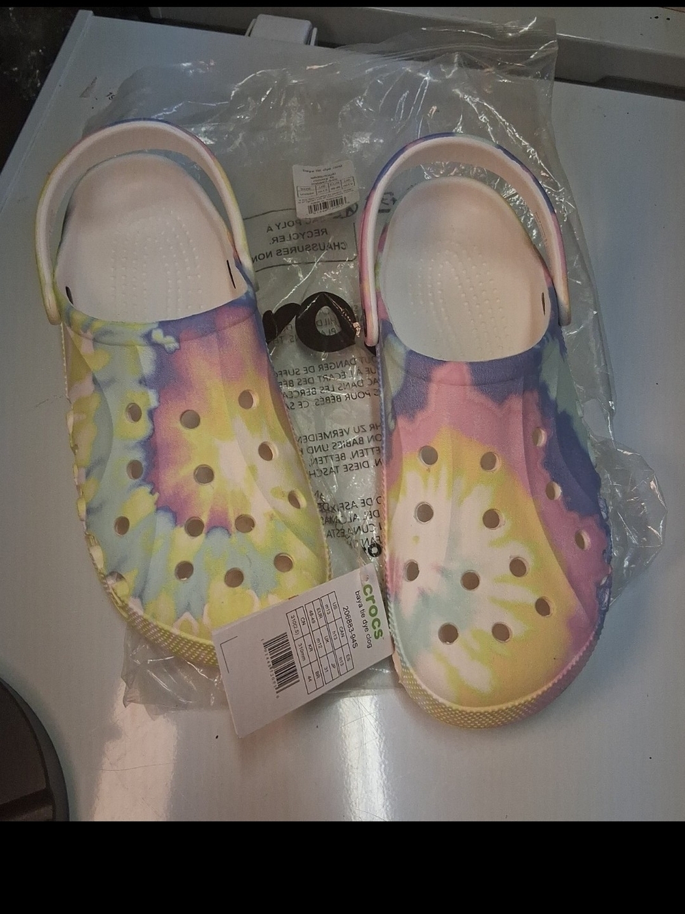 CROCS Mens Tie-Dye Classic Clog in Yellow, Purple, Blue